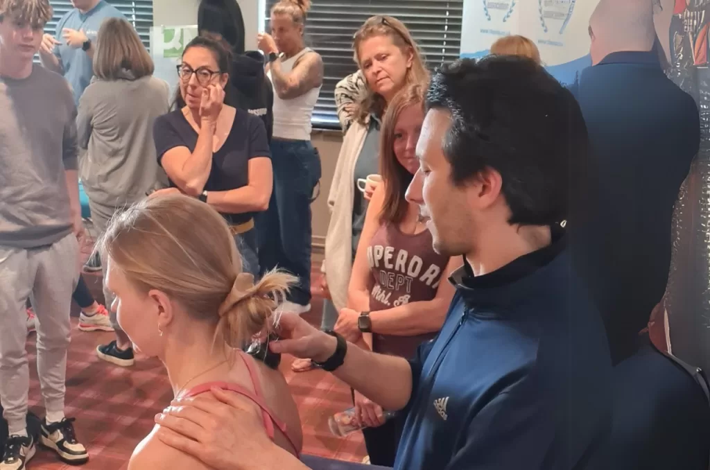 Level 3 Sports Massage course demonstrating neck treatment